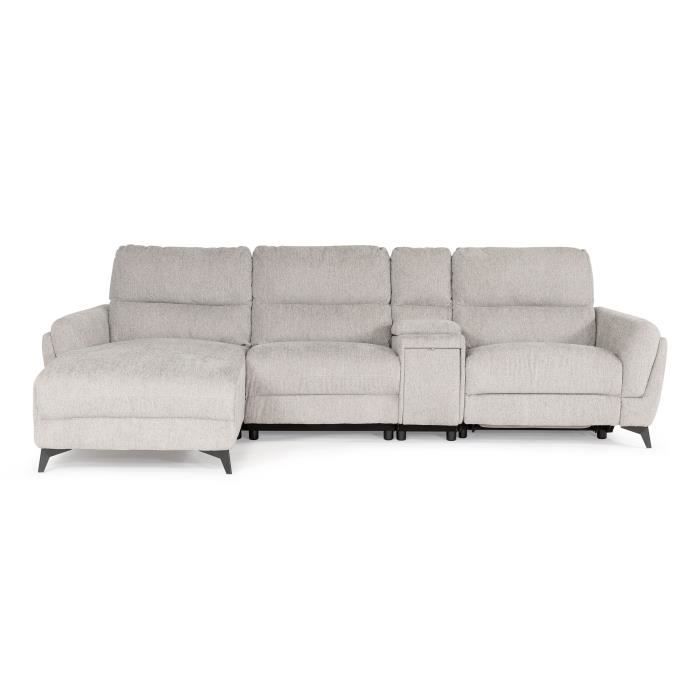 Canapé d'angle gauche 3 places MIAMI - Tissu beige - 2 places relax - L 303 x P 158 x H 96 cm