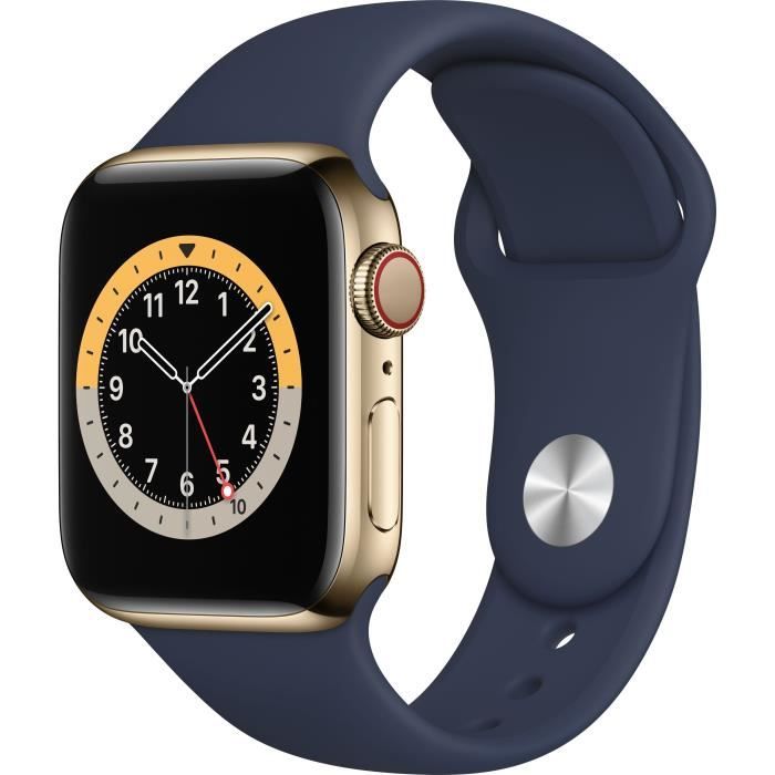 Apple Watch Series 6 GPS + Cellular, APPLE 40mm Gold Stainless Steel Case avec Deep Navy bracelet connecté