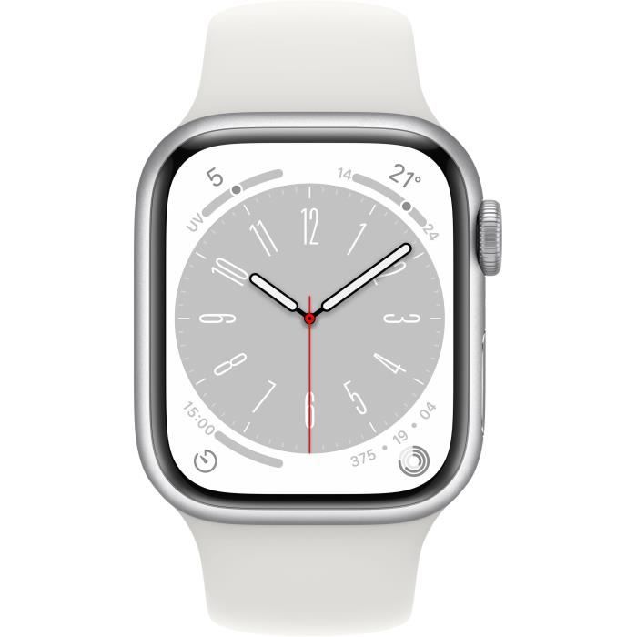 Apple Watch Series 8 GPS - 41mm - Boîtier Silver Aluminium - Bracelet White Sport Band - Regular
