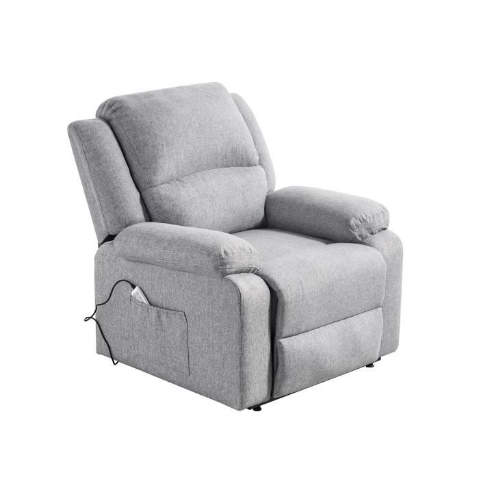 Fauteuil releveur de relaxation RELAX - Tissu gris chiné - Massant chauffant - Moteur électrique et lift releveur