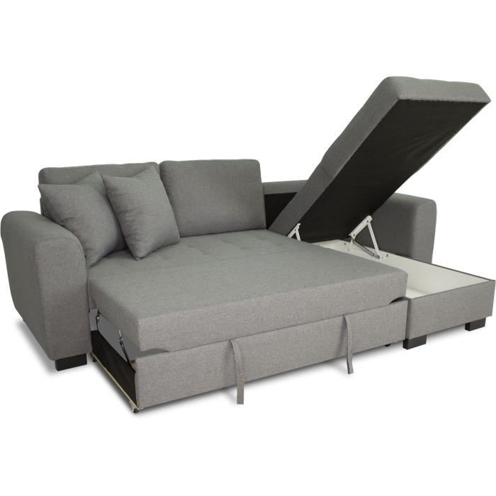 Canapé d'angle convertible réversible 4 places - Tissu gris clair - L 244 x P 151 x H 90 -HAMILTON -Fabriqué en Ukraine