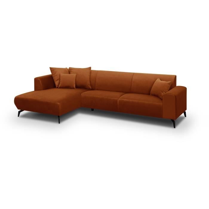 Canapé d'angle gauche Bubble 4-5 places velours mat rouille L290 x P167cm