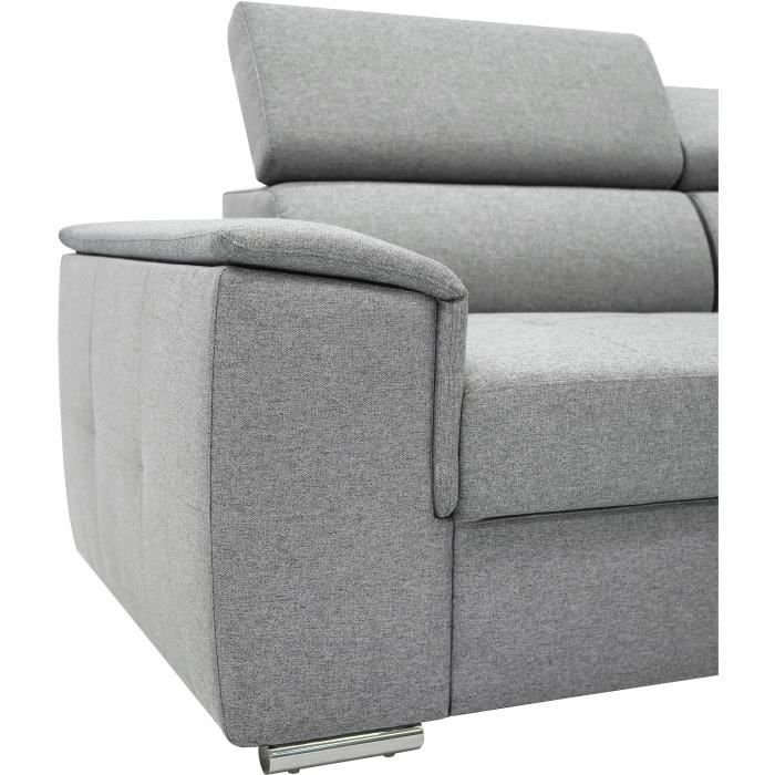 Canapé d'angle convertible réversible 5 places DAYTONA - Tissu gris - Coffre de rangement - L 260 x P 218 x H 77 cm