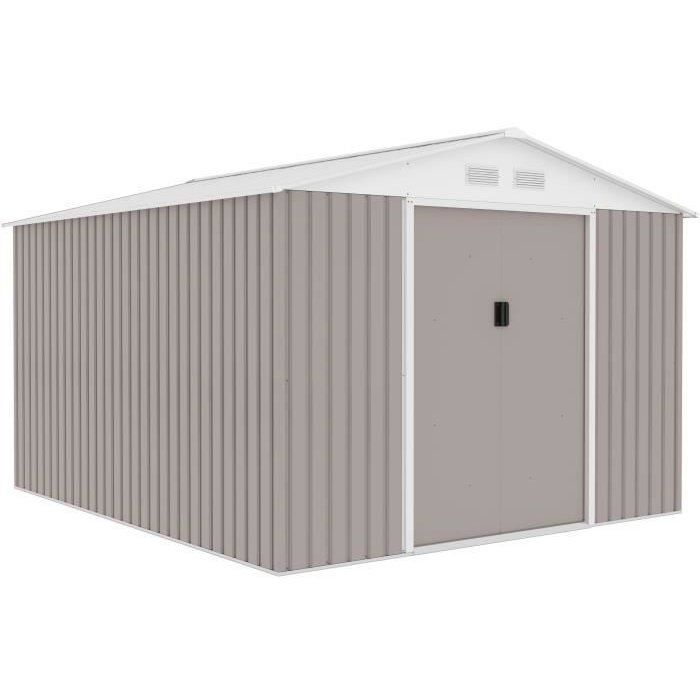 Abri de jardin en métal URANUS 8,84 m² avec portes coulissantes - Taupe