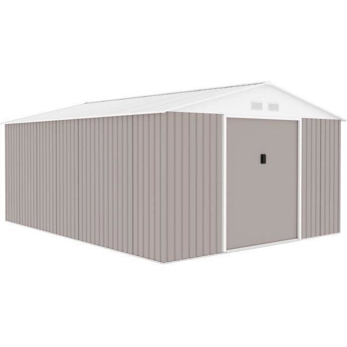 Abri de jardin en métal SATURNE 15,16 m² avec portes coulissantes - Taupe