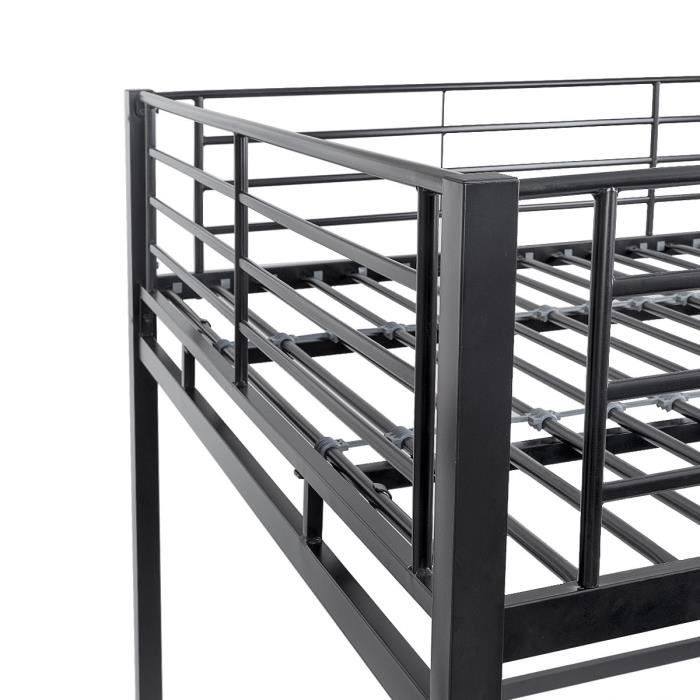 Lit mezzanine avec bureau en métal époxy - Noir - Sommier inclus - 140x190 cm - OXFORD