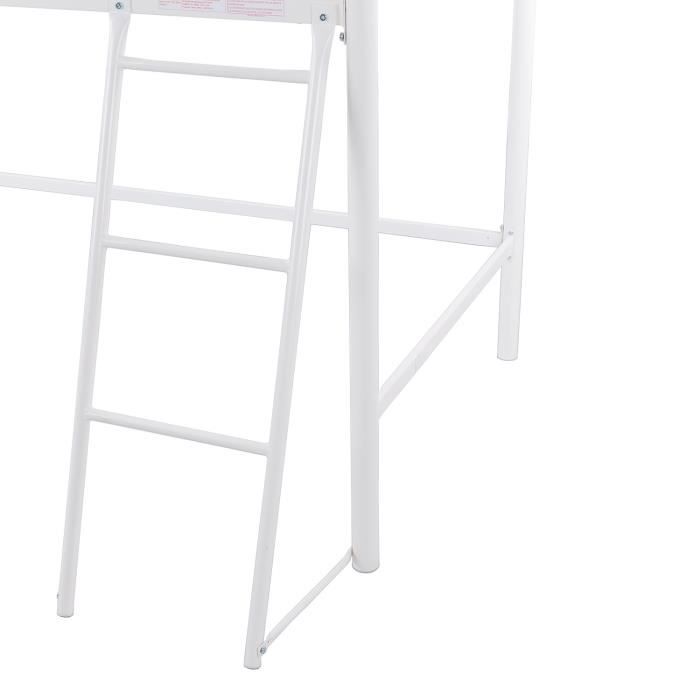 Lit surélevé enfant MID - 90 x 190 cm - Métal - Blanc - Sommier inclus