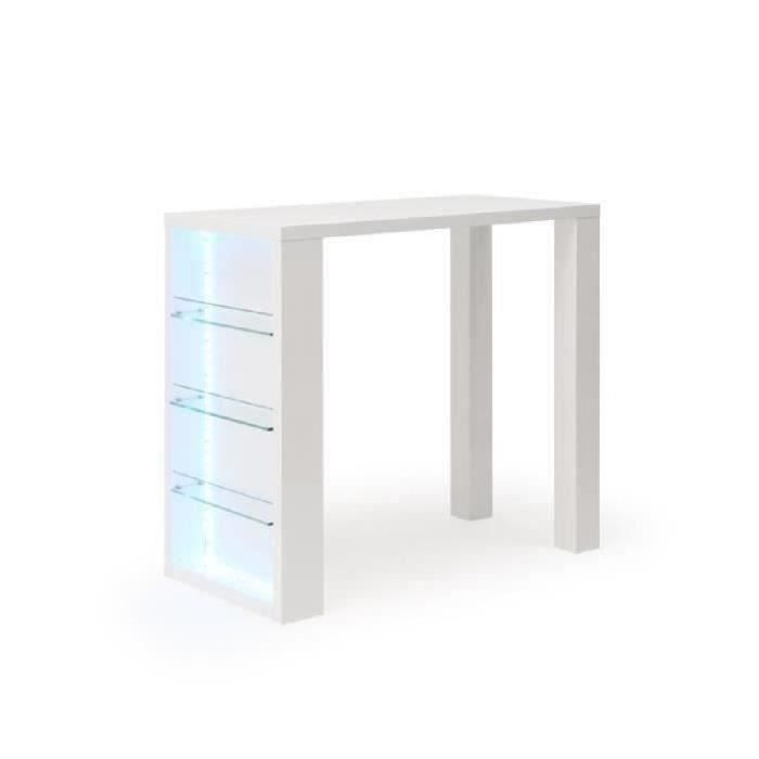 FLASH Table bar avec LED de 4 a 6 personnes style contemporain blanc laqué brillant - L 120 x l 60 cm