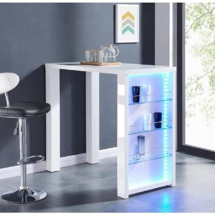 FLASH Table bar avec LED de 4 a 6 personnes style contemporain blanc laqué brillant - L 120 x l 60 cm