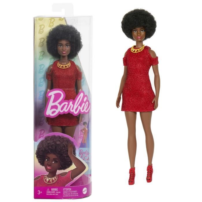 Barbie-Fashionistas 221-Bambola con capelli neri e vestito rosso HRH18