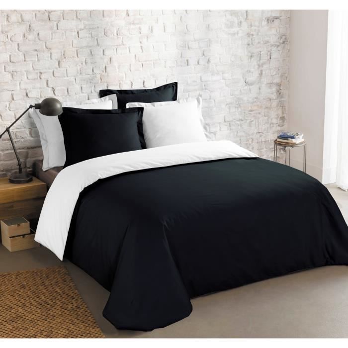 VISION - Bicolore - Housse de couette Réversible 260x240cm avec 2 taies 65x65cm - Noir/blanc - 100% coton