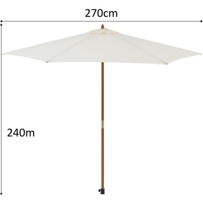 Parasol droit diametre 2,7 m - Mât bois rond et polyester 160g/m² - Beige
