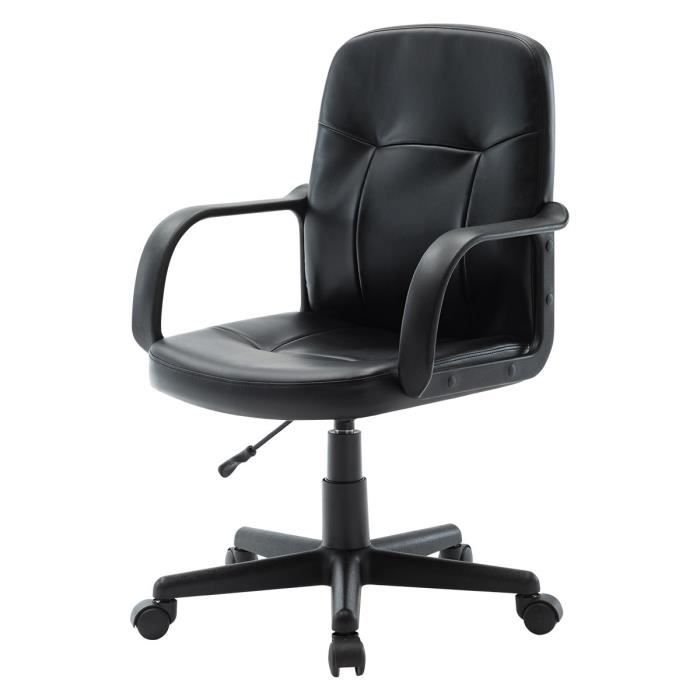 HIMA Chaise de bureau ajustable avec accoudoirs - Simili noir - L 63 x P 58 x H 86 - 96.5 cm