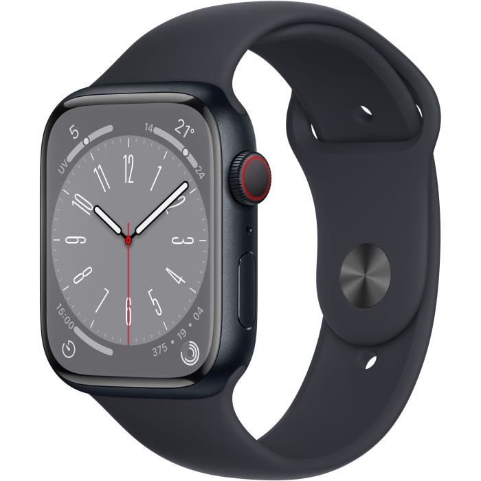 Apple Watch Series 8 GPS + Cellular - 45mm - Boîtier Midnight Aluminium - Bracelet Midnight Sport Band - Regular