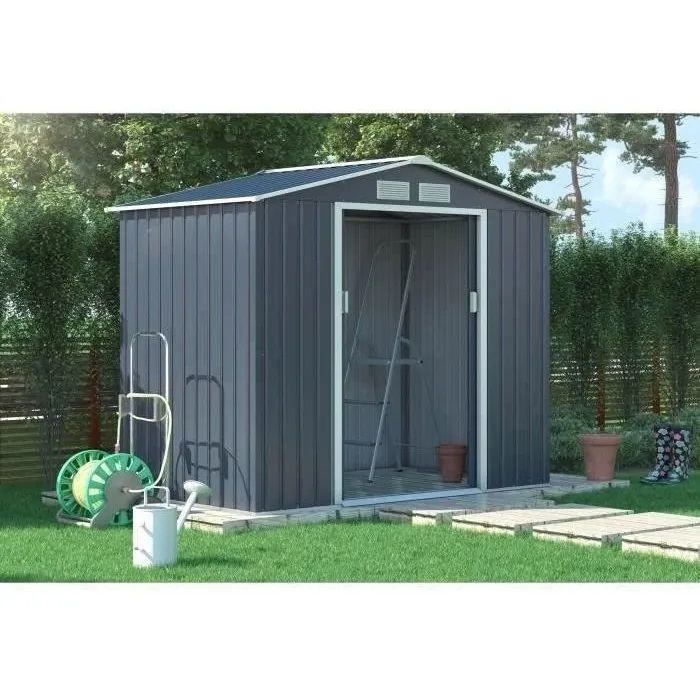Image secondaire de Abri de jardin en métal 2,71 m² avec portes coulissantes - Gris