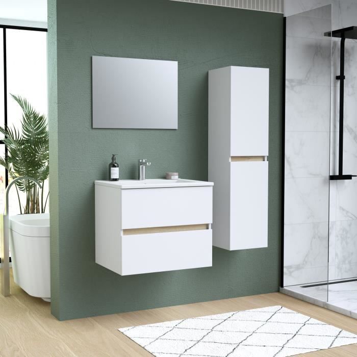 Ensemble Totem Blanc  set de salle de bain 60, vanity+vasque+miroir & Colonne