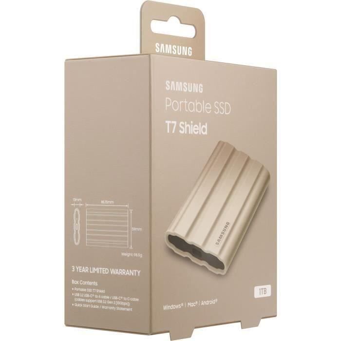 Disque SSD Externe - SAMSUNG - T7 Shield - 1 To - USB 3.2 Gen 2 (USB-C connector) (MU-PE1T0K/EU)