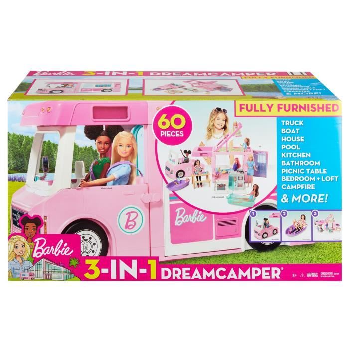 BARBIE Camping-Car de Reve 3-en-1 - 55 cm