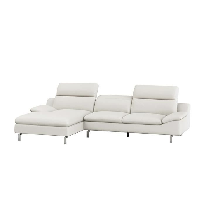 Canapé d'angle droit fixe 3 places RODEO - Cuir Blanc creme - L 299 x P 170 x H 72 cm