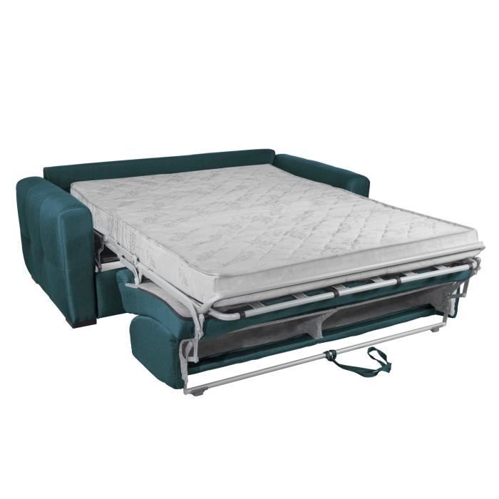 Canapé convertible express 3 places CAPITO - Tissu bleu turquoise - couchage 140x190 cm - L 204 x P 102 x H 95 cm