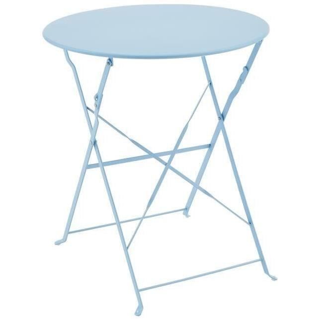 Ensemble de jardin bistrot 2 personnes - Table ronde 60 cm avec 2 chaises - Acier thermolaqué - Bleu
