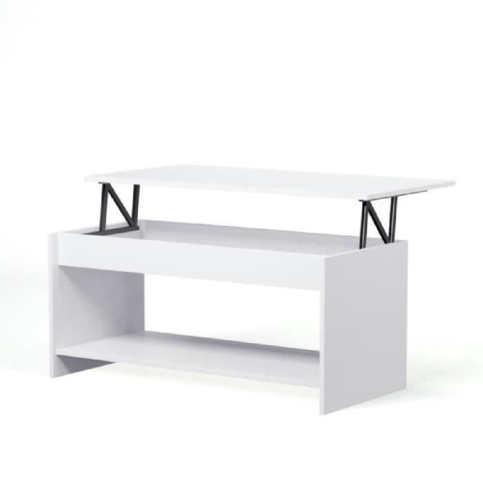 Relaxable coffee table - Contemporary white matte style - L 100 x D50 x H44cm - Happy