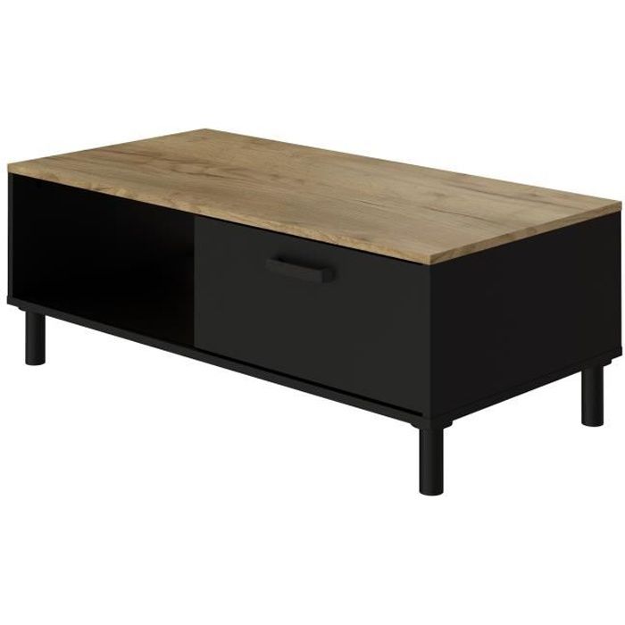 OXFORD Table Basse d?cor noir et chene - Style industriel - L 100 x P 55 x H 40 cm