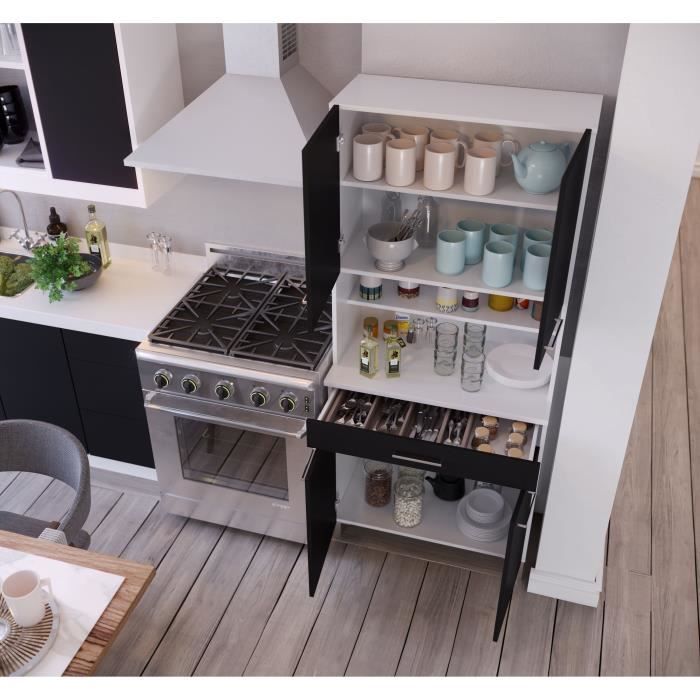 TACOMA Buffet de cuisine L 80 cm - Noir mat
