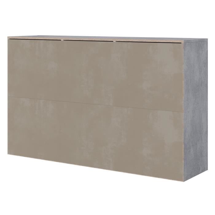 STONE Buffet 2 portes 3 tiroirs - Décor béton et blanc - L 147 x P 37 x H 89 cm