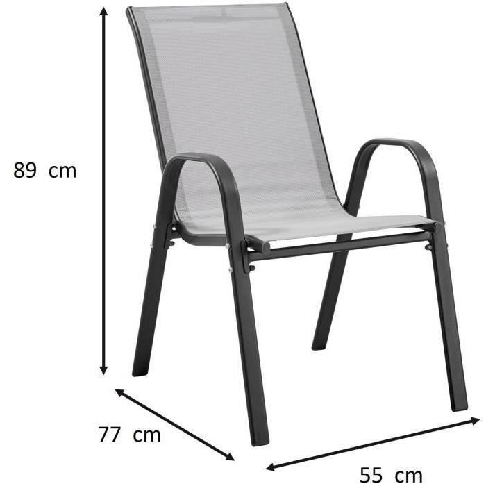 Lot de 4 fauteuils - Acier et textile - Hauteur du siege : 41 cm - Gris
