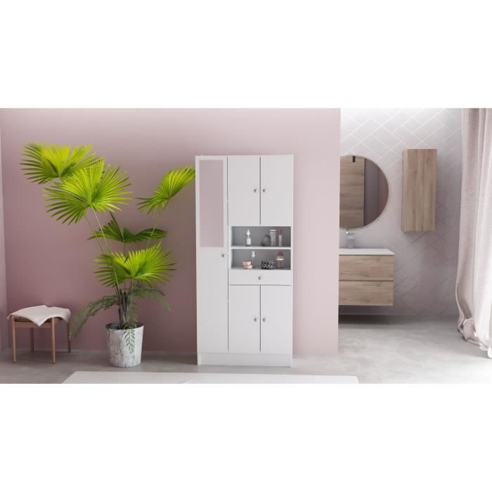 Image secondaire de Colonne de Salle de Bain Blanc Mat avec Miroir et Rangement Modulable