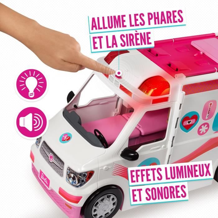 Barbie - Véhicule Médical 2 en 1 - Transformable en Hôpital  - Sons et Lumieres - Des 3 ans - 20 Accessoires