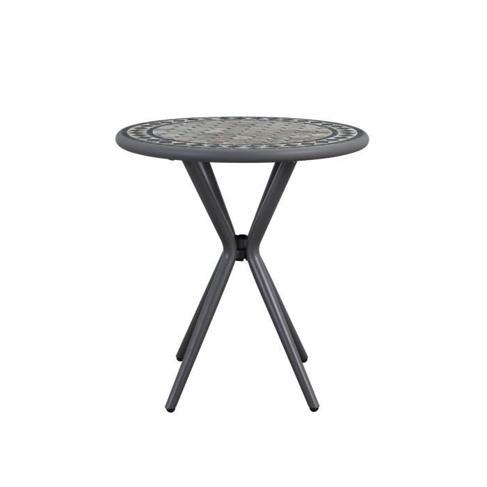 Table Mosaique de jardin - Gris anthracite, céramique noir, marbre jaune - Métal - D 70 cm - Démontable