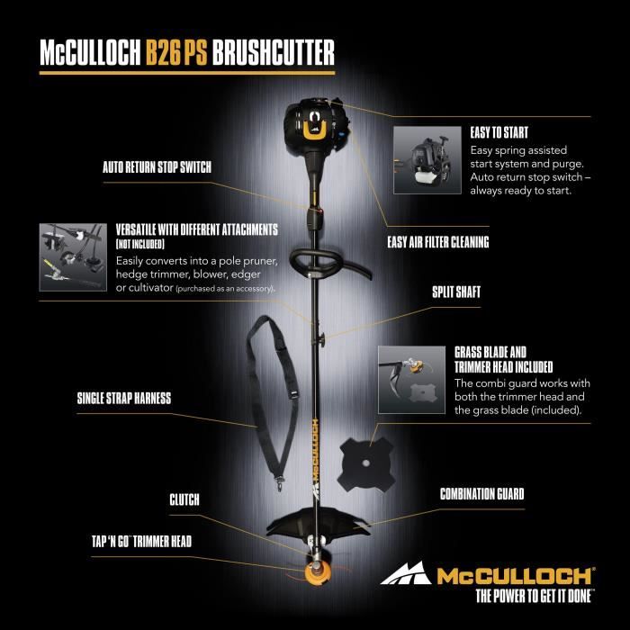 MCCULLOCH Coupe-bordures thermique B26 PS – Largeur coupe 40cm – Démarrage facile SoftStart – Réservoir 0.55L – (967207801)