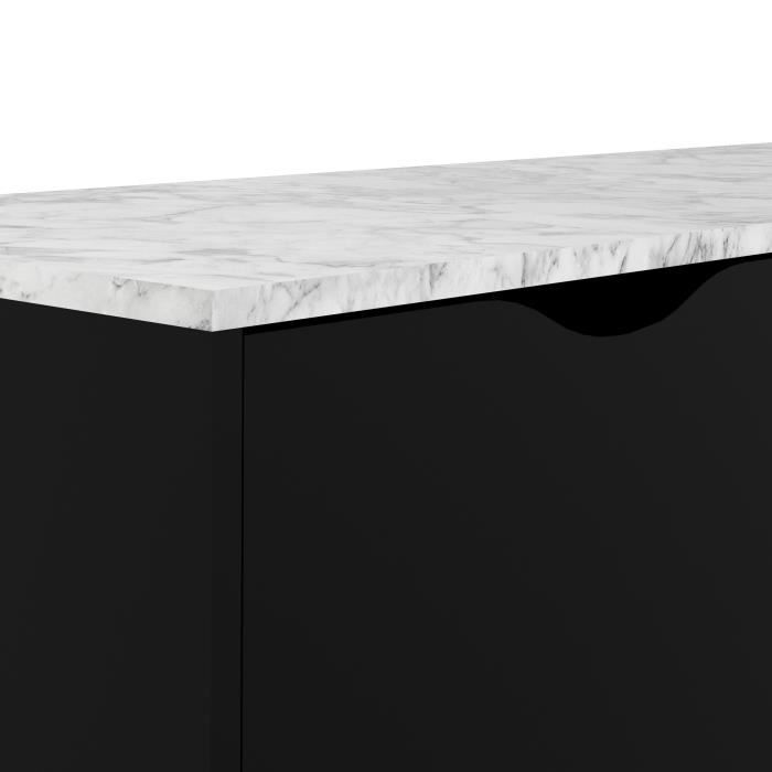 Buffet - Décor marbre et noir - 2 portes et 3 tiroirs - L 147,2 x P 39,1 x H 81,7 cm - JULIA