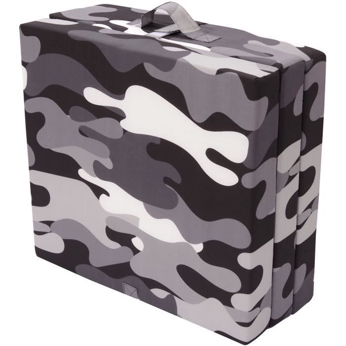 Chauffeuse pieghevole - SAMBA - Grigio - Multiposizione - Mimetico militare - 190 x 70 x 9 cm
