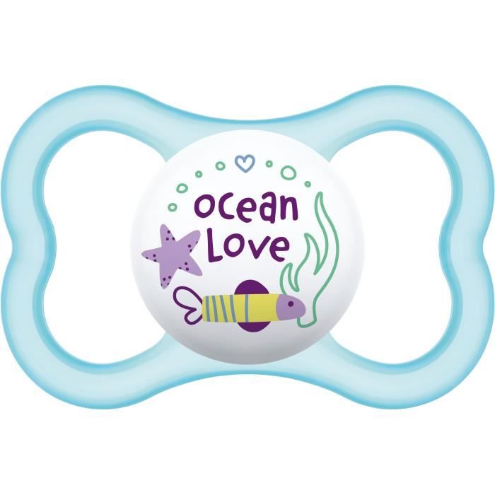 MAM Lot de 2 sucettes Supreme - 18+ mois - Silicone + Boîte de stérilisation - baleine et océan
