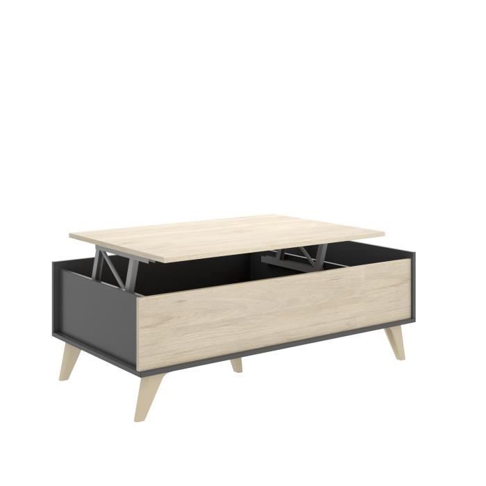 Ensemble meuble TV table basse buffet KOLN- Mélaminé - Style scandinave - Chene naturel et graphite