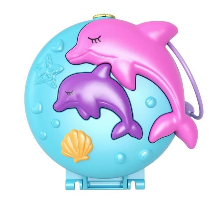 Polly Pocket - Coffret la plage du dauphin, avec Polly et sirene, 5 surprises et 13 accessoires - Mini-poupée - Des 4 ans