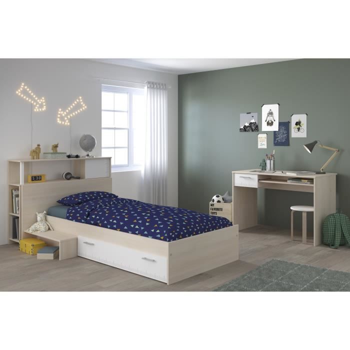 PARISOT Chambre enfant complete Tete de lit + lit + bureau - Style contemporain - D?cor acacia clair et blanc - CHARLEMAGNE
