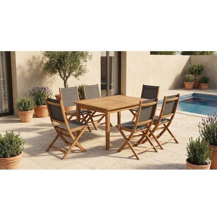 Image secondaire de Ensemble de Jardin TOSCANA - Table Extensible et 6 Chaises Pliantes en Bois d'Acacia