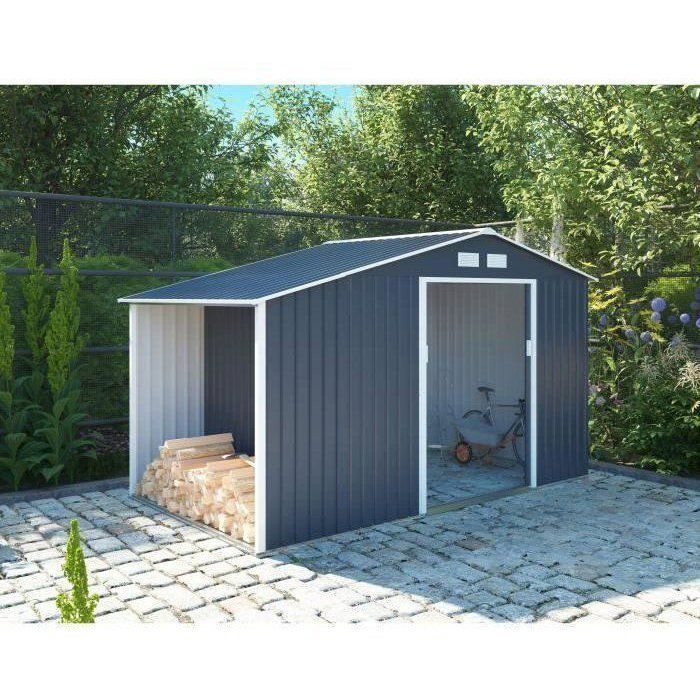Image secondaire de Abri de jardin en métal avec espace pour bûches - 6,53 m² - Gris