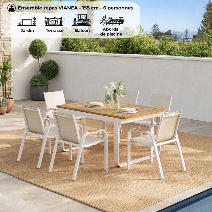 Image secondaire de Ensemble de Jardin VIANEA - Table Extensible et 6 Fauteuils en Aluminium