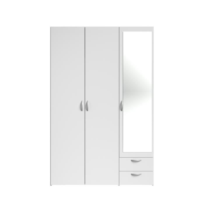 Chambre complete - Décor Blanc - ZODIAC - Lit adulte tiroirs 140x190 + Armoire 3 portes et 2 tiroirs + 2 chevets