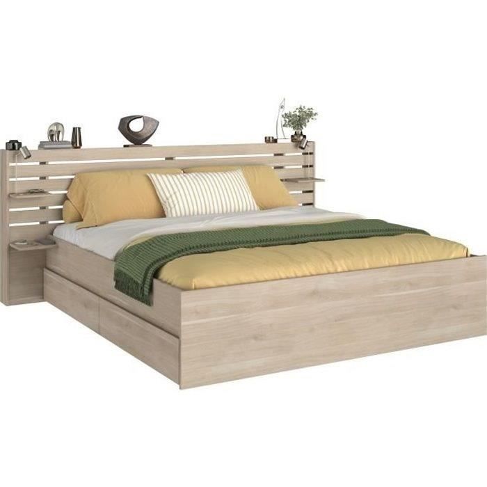 Image secondaire de Lit Adulte ESCALE 180x200 cm en Chêne du Japon avec Tiroirs et Tête de Lit