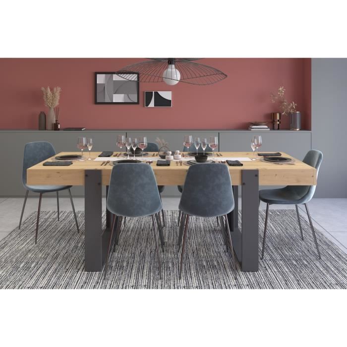 Ensemble enfilade + table LOFT - Mélaminé décor chene artisan et gris - Table rectangulaire 8 personnes-Enfilade 3 portes - PARISOT