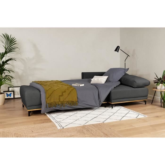 Canapé d'angle convertible droit 4 places - Tissu Campsay gris anthracite - L 283 x P 164 x H 73 cm - AGATHE