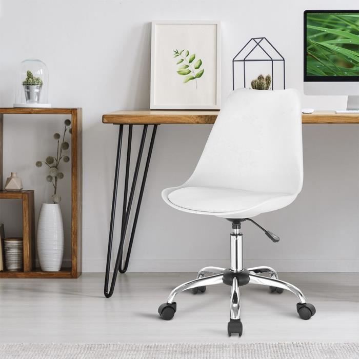 WINONA Chaise de bureau ajustable - Métal - Blanc - L 48 x P 54 x H 80 / 90 cm