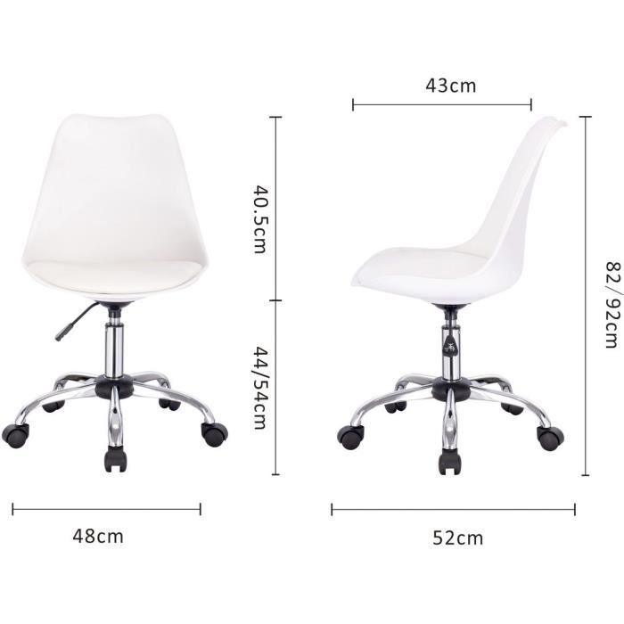 WINONA Chaise de bureau ajustable - Métal - Blanc - L 48 x P 54 x H 80 / 90 cm