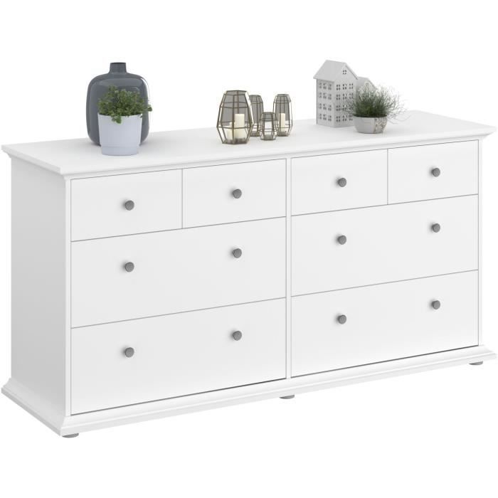 PARISOT Commode 8 Tiroirs Blanc - L 152 x P 46 x H 77 cm - MANON